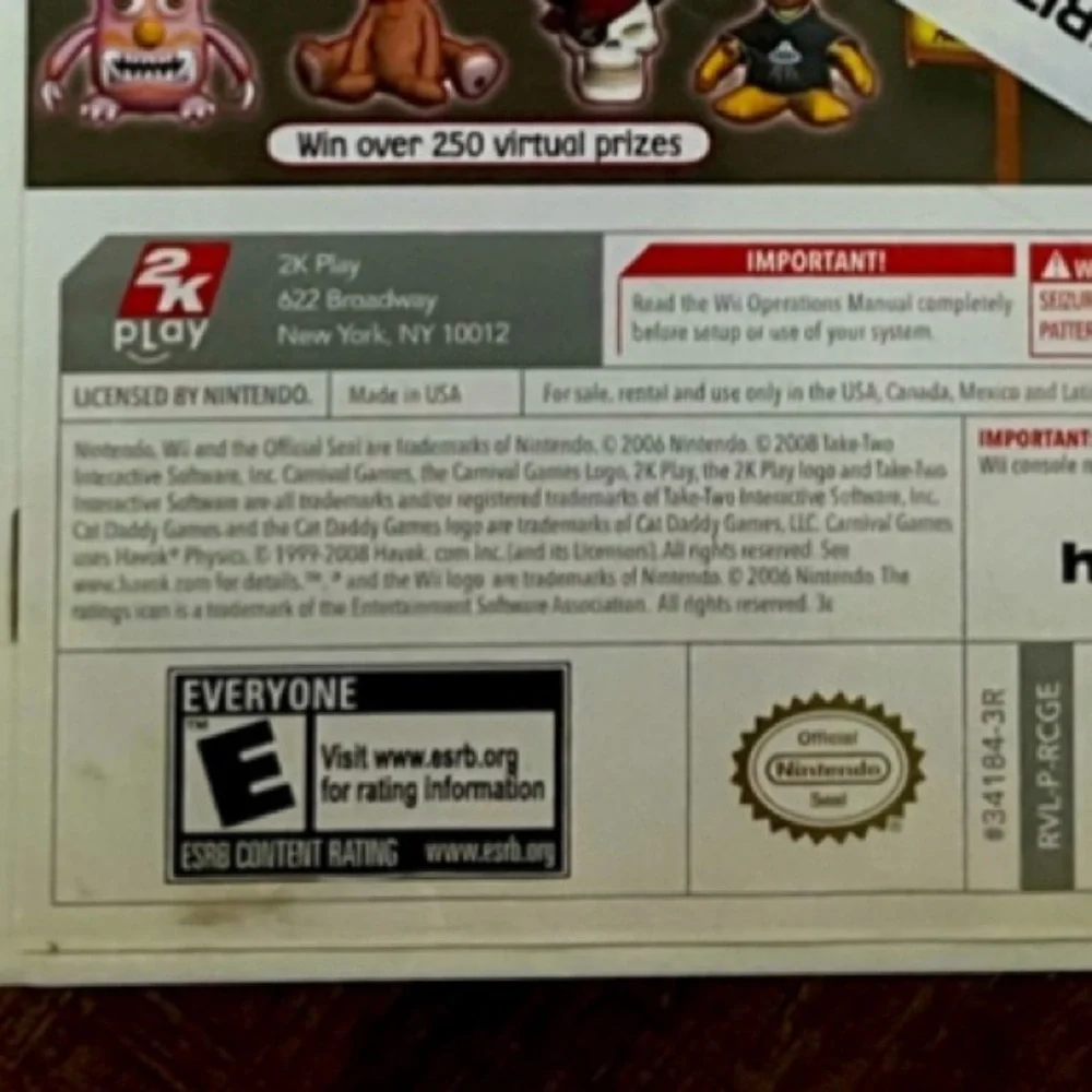 Carnival Games Wii. Over 250 prizes. Rated E for everyone!